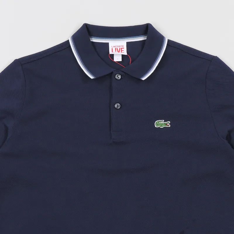 Lacoste LIVE Piped Neck Polo Shirt Navy Blue Caviar-1