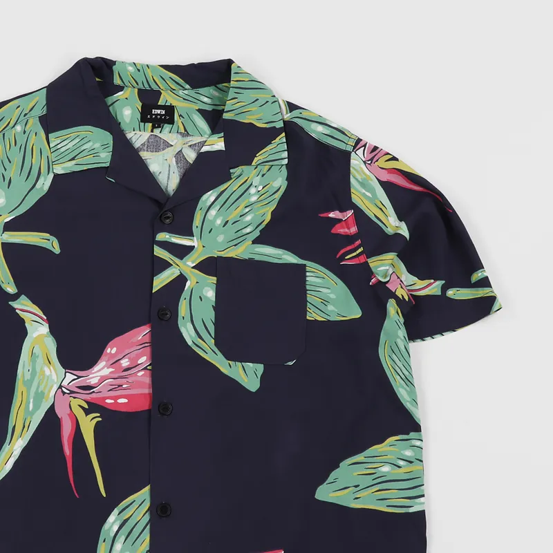 Edwin Resort Short Sleeve Shirt Ebony Birds-2