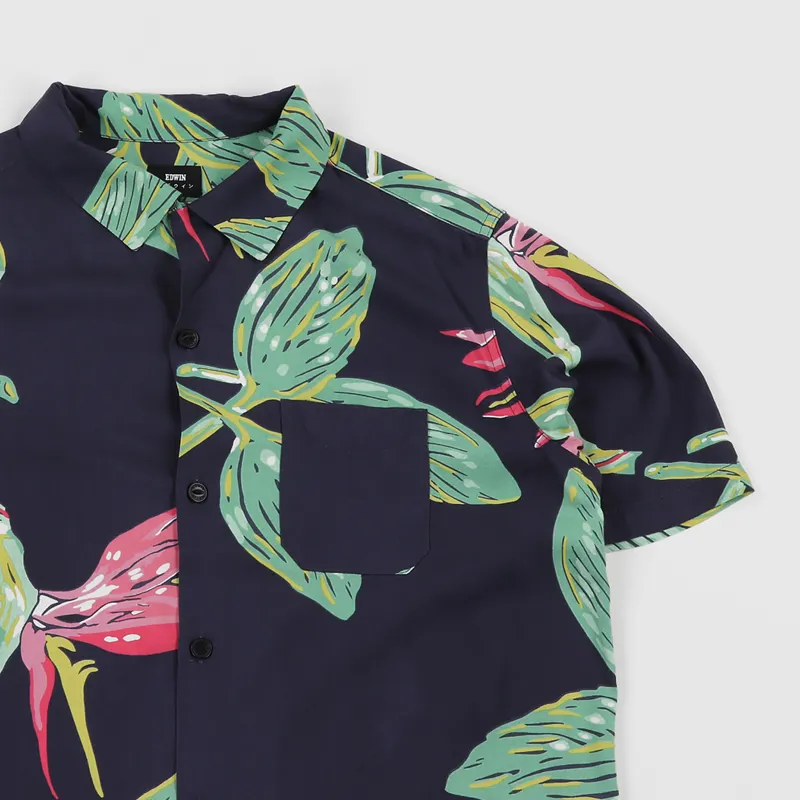 Edwin Resort Short Sleeve Shirt Ebony Birds-4