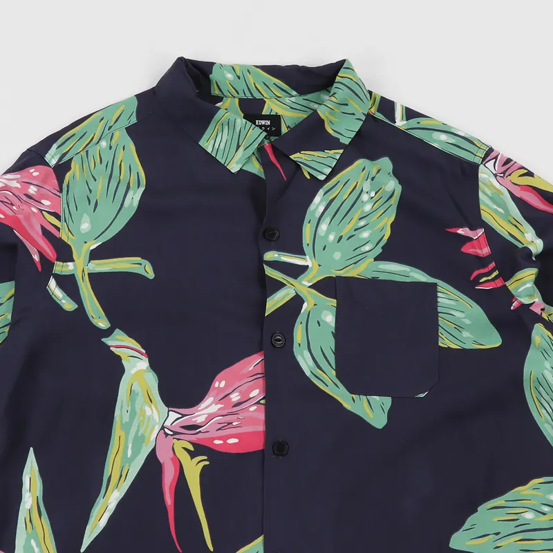 Edwin Resort Short Sleeve Shirt Ebony Birds-3