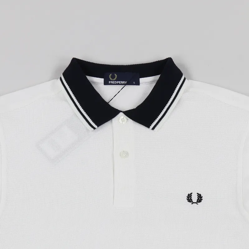 Fred Perry Ribbed Trim Pique Polo Shirt Snow White