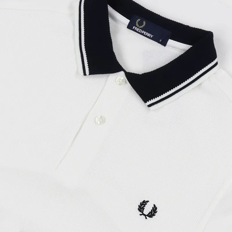 Fred Perry Ribbed Trim Pique Polo Shirt Snow White-2