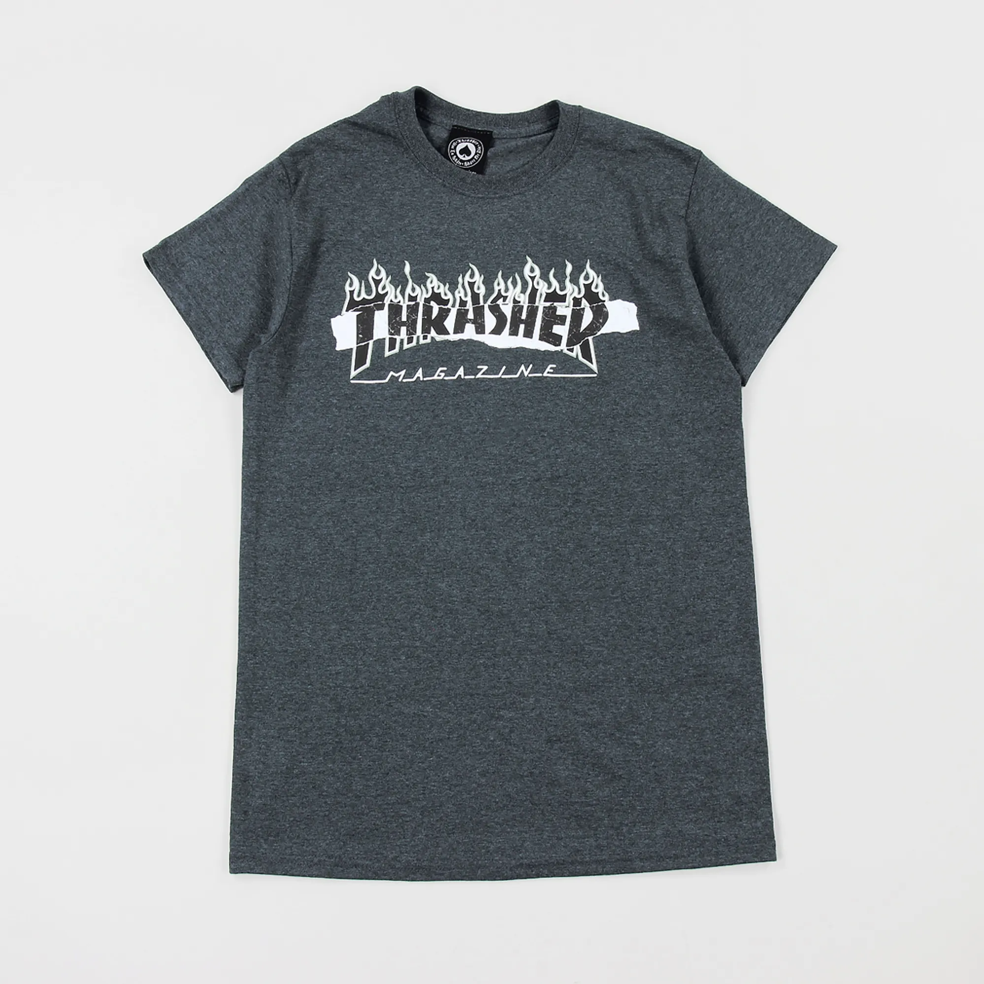 Dark Heather Thrasher T Shirt Thrasher Skateboard Magazine Ripped