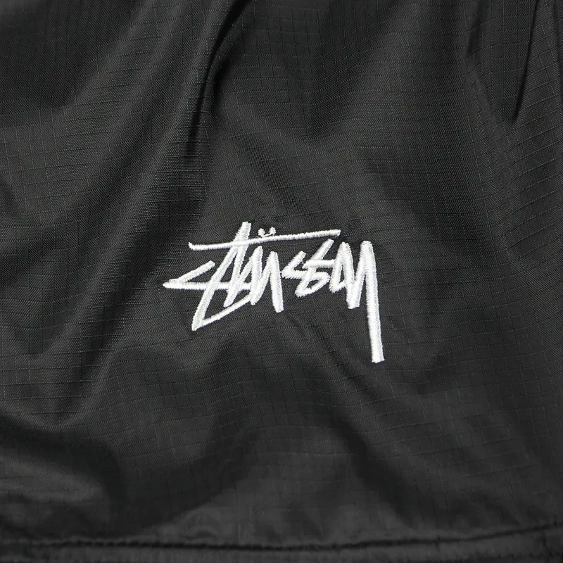 Stussy Mens Ripstop Pullover Jacket Black White Hooded Half Zip