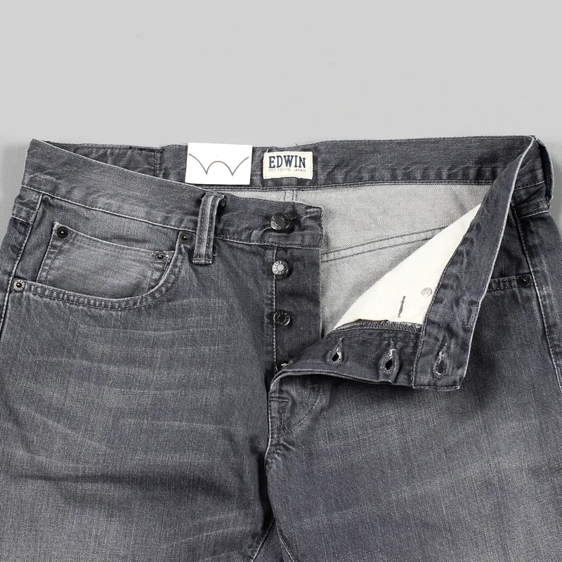 Edwin ED-55 Relaxed Tapered Jeans Grey Dark Used-3