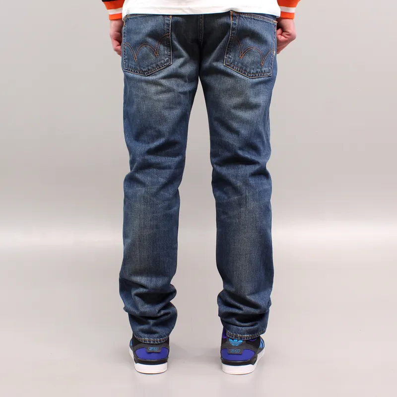 Edwin ED-55 Relaxed Tapered Jeans Blue Mid Used-2
