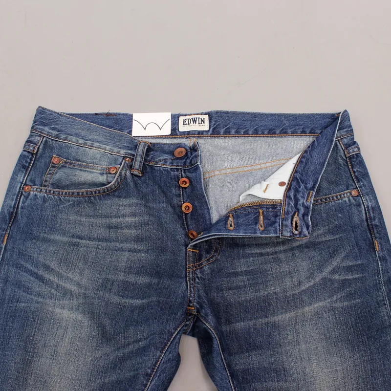Edwin ED-55 Relaxed Tapered Jeans Blue Mid Used-3