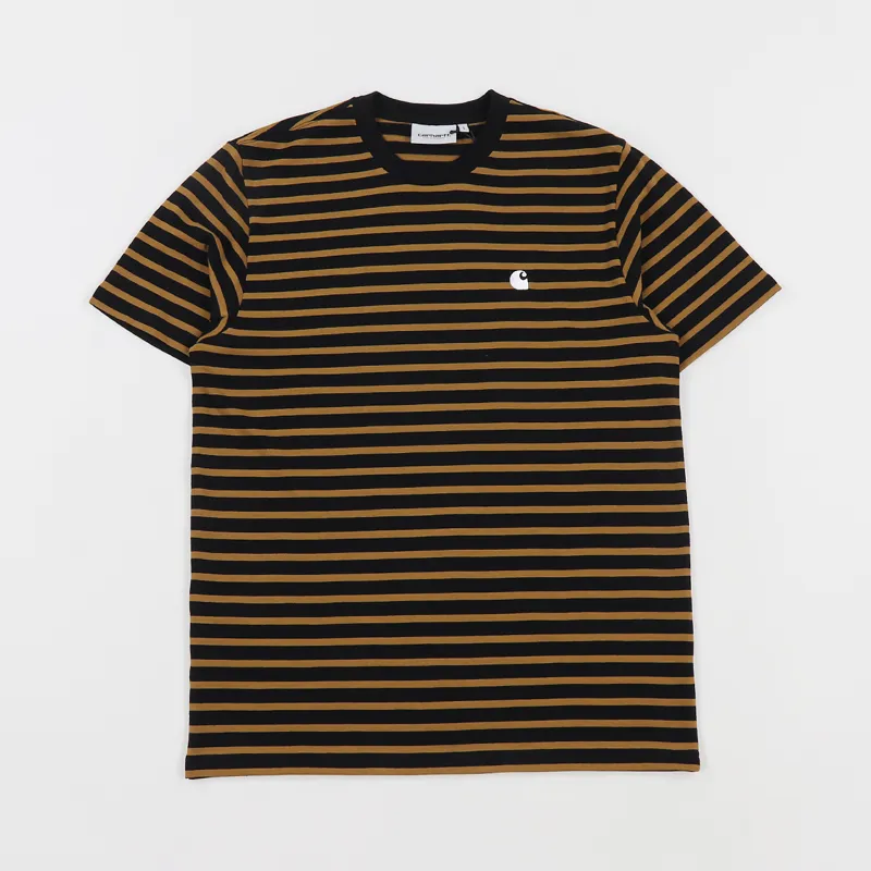 Carhartt WIP Robie Stripe T Shirt Black Hamilton Brown