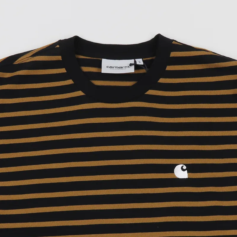 Carhartt WIP Robie Stripe T Shirt Black Hamilton Brown-1