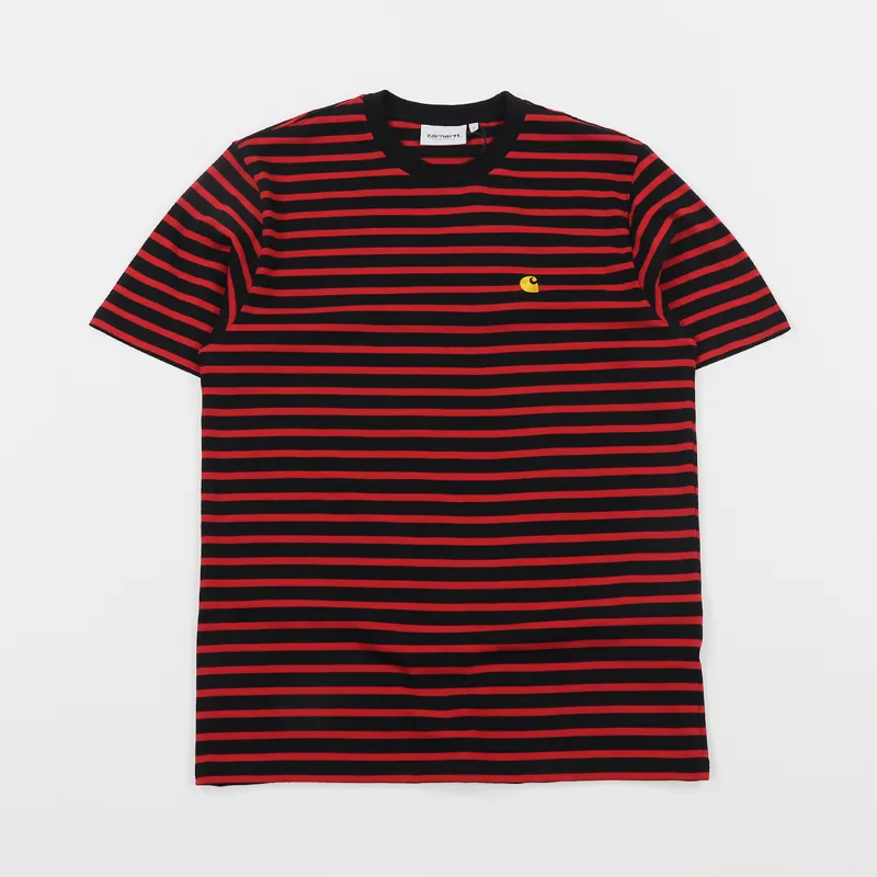 Carhartt WIP Robie Stripe T Shirt Black Red