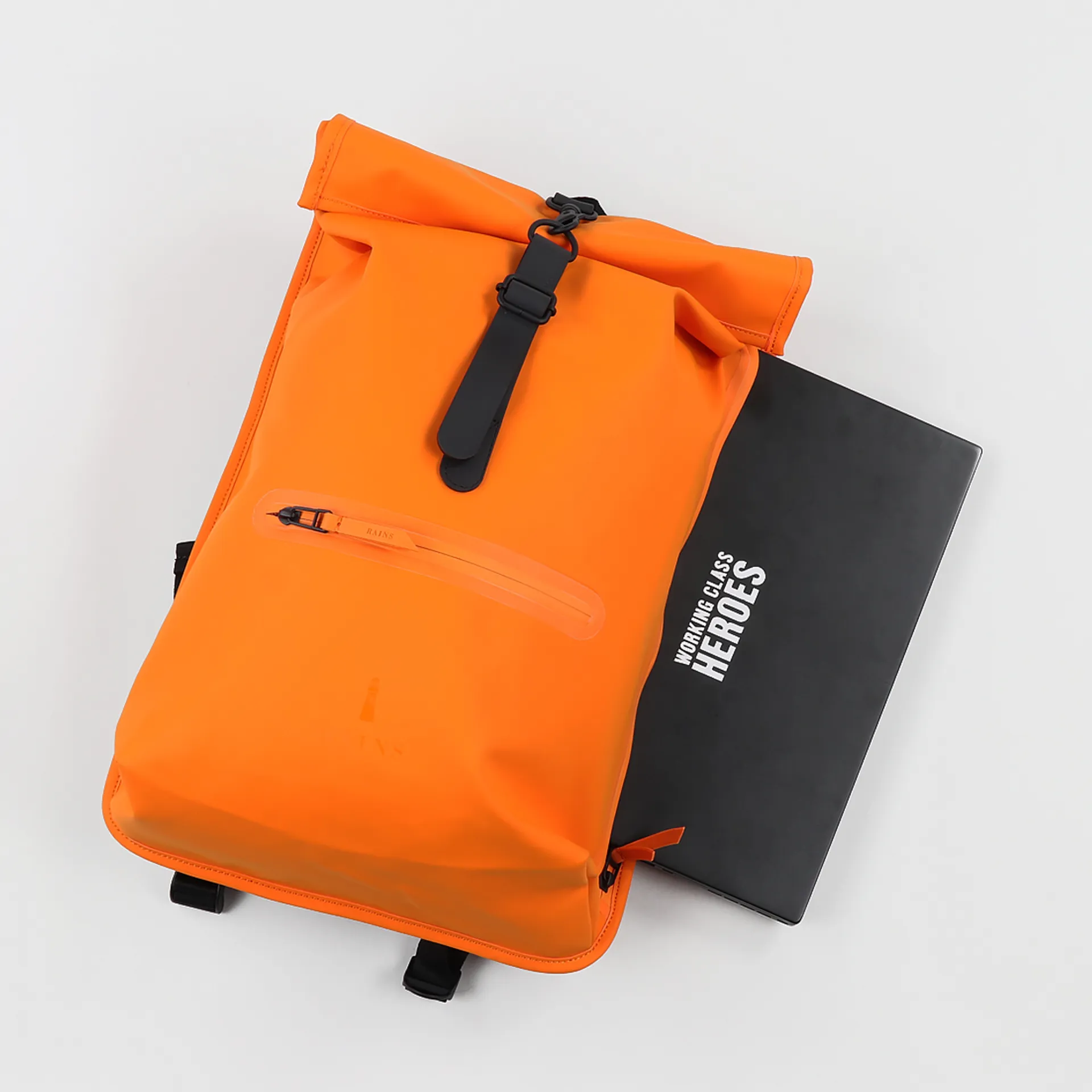 Rains Waterproof Backpack Bag Roll Top Rucksack Fire Orange display picture 2