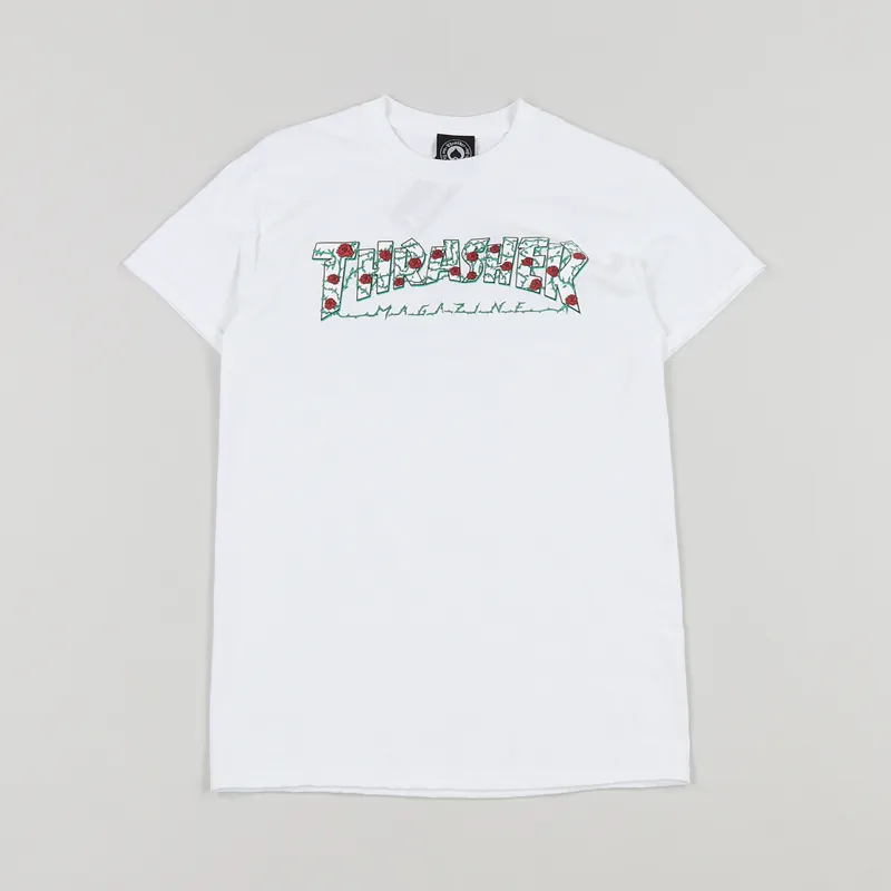 Thrasher Skateboarding Magazine Roses Cotton T Shirt White