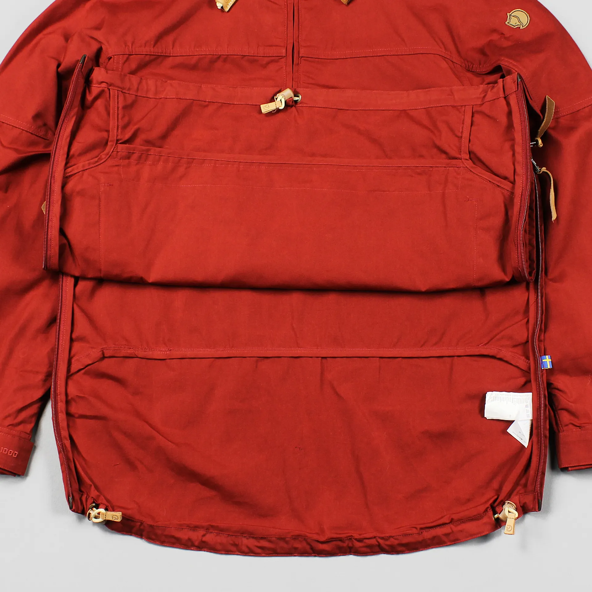Fjallraven Mens Sarek Anorak Jacket Red Hooded Pullover Zip Coat