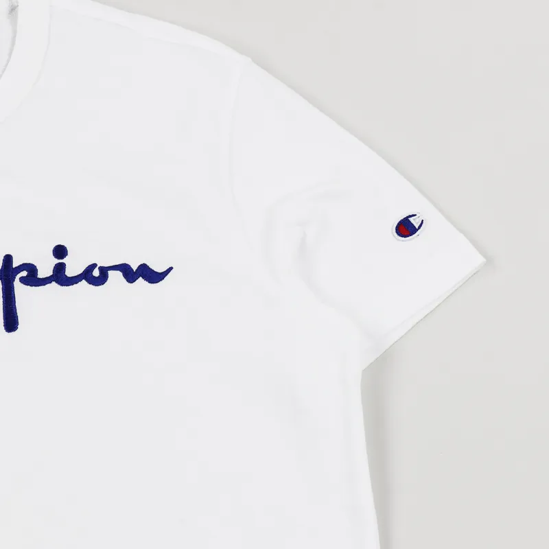 Champion Reverse Weave Crewneck Script Logo T Shirt White