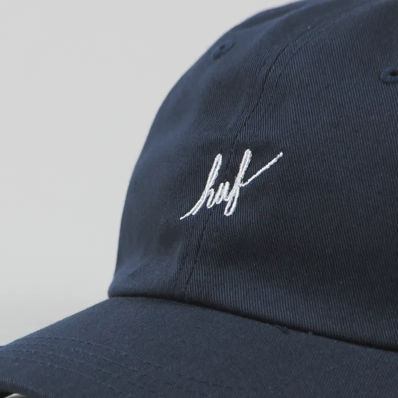 Huf Script Logo Curved Dad Cap Navy White-1