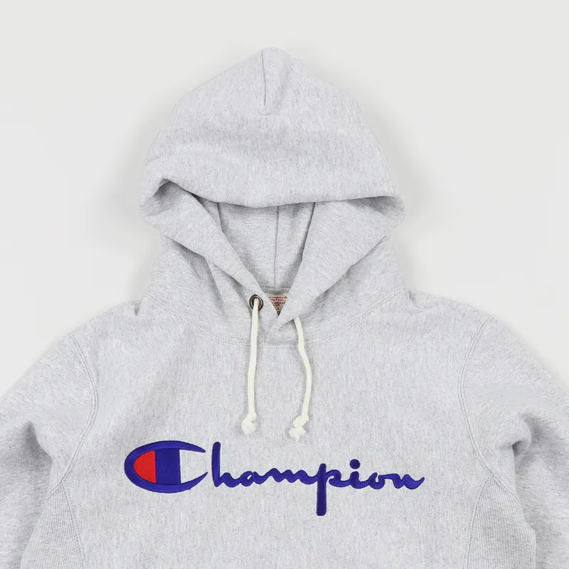 Champion Reverse Weave Winter Weight Script Hooded Sweatshirt Grey-1