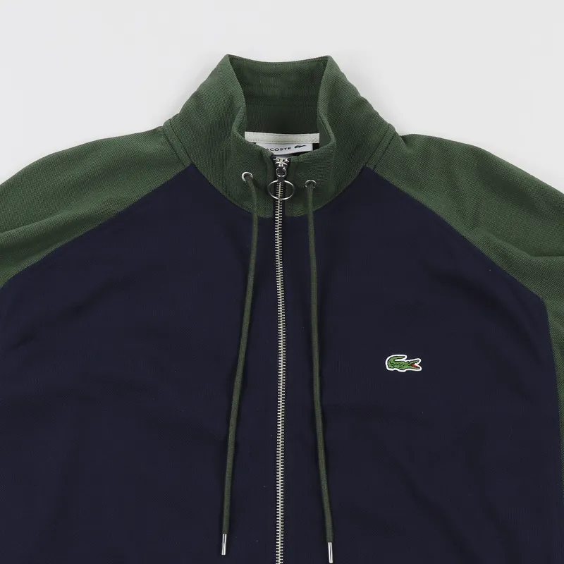 Lacoste Stand-Up Neck Colourblock Pique Zip Jacket Navy White Khaki-1