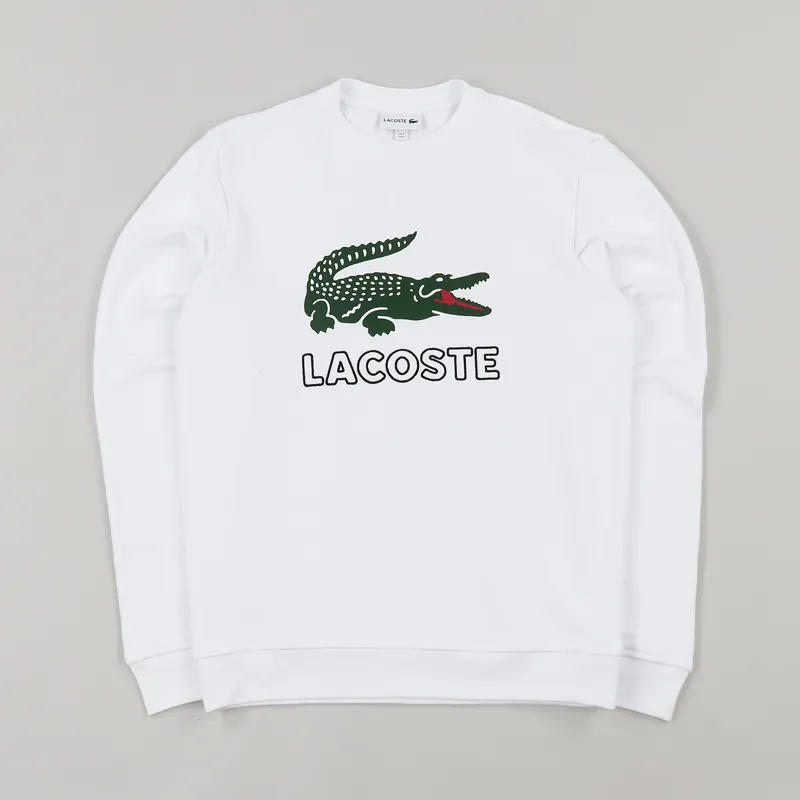 Plaske Opbevares i køleskab spansk Lacoste Mens Graphic Crocodile Logo Crew Neck Sweatshirt White