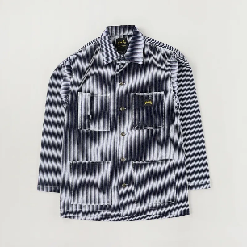 Stan Ray Mens Workwear Hickory Stripe One Wash Shop Jacket Blue