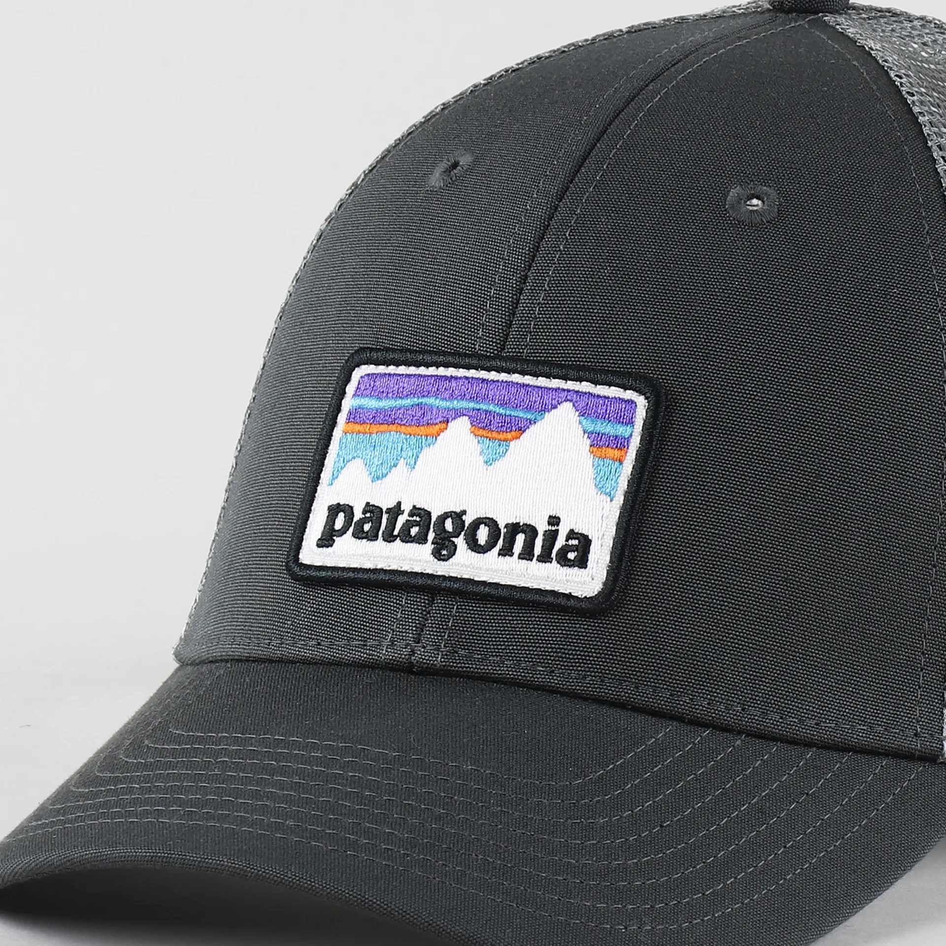 Patagonia Shop Sticker Patch LoPro Trucker Cap Forge Grey