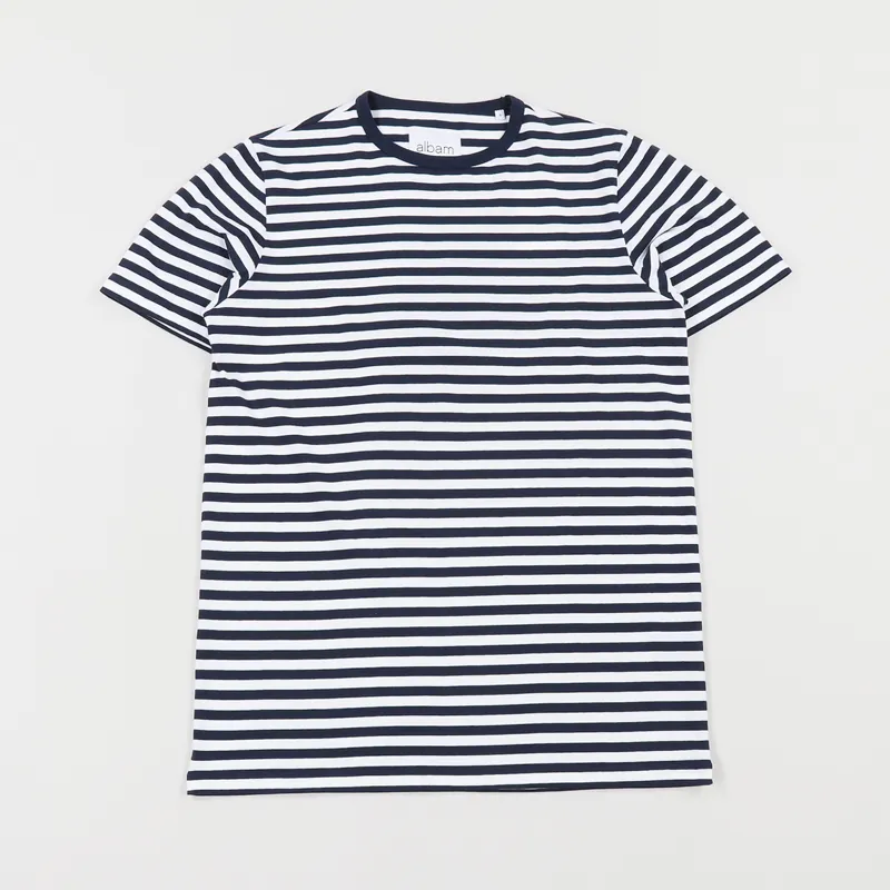 Albam Simple Stripe T Shirt Navy White