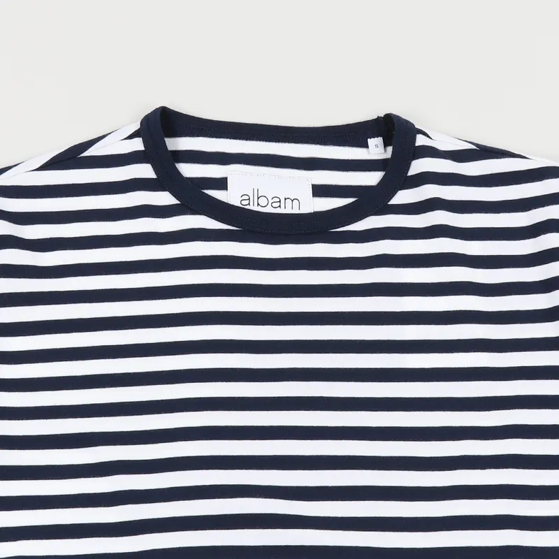 Albam Simple Stripe T Shirt Navy White-1