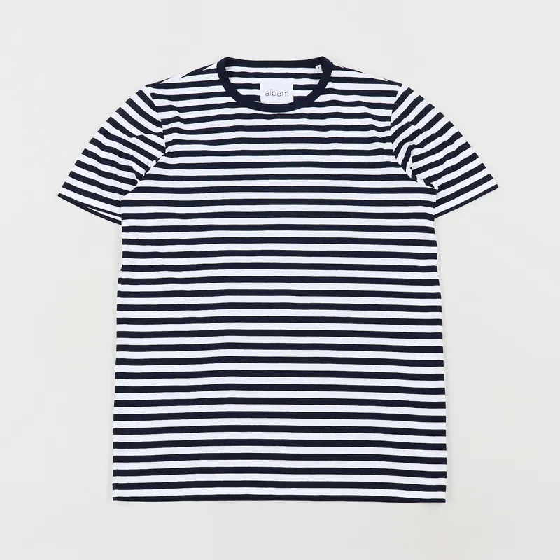 Albam Simple Stripe T Shirt Navy White