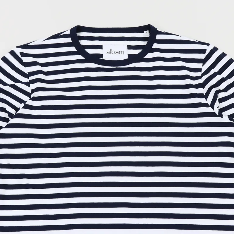 Albam Simple Stripe T Shirt Navy White-1