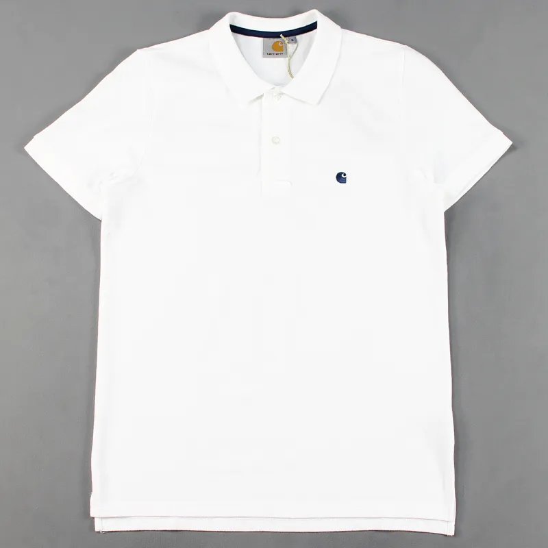 Carhartt WIP Mens Slim Fit Cotton Pique Polo Shirt White