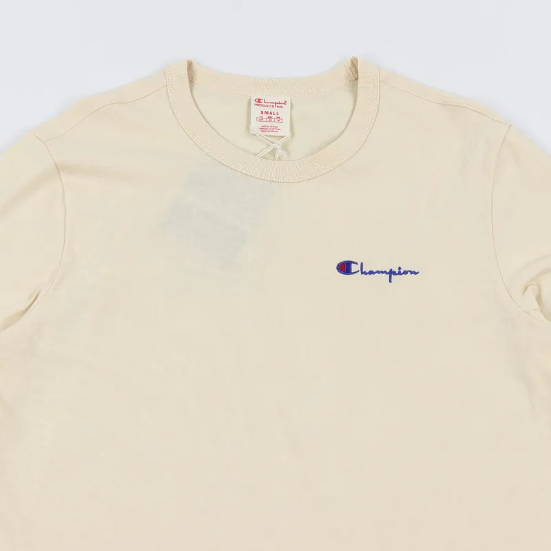 Champion Reverse Weave Crew Neck Small Script T Shirt Oat-1