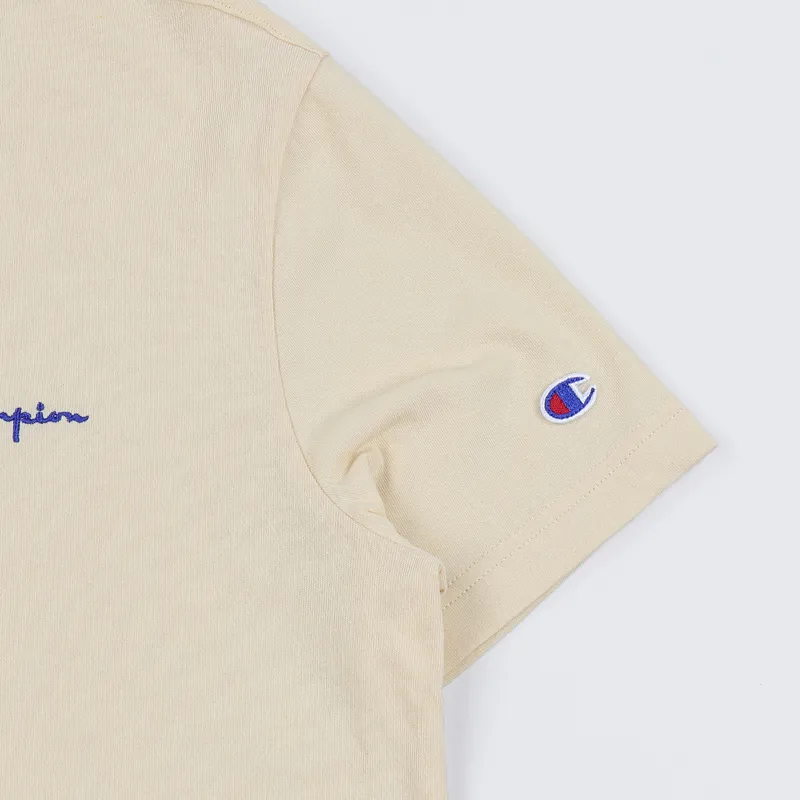 Champion Reverse Weave Crew Neck Small Script T Shirt Oat-2