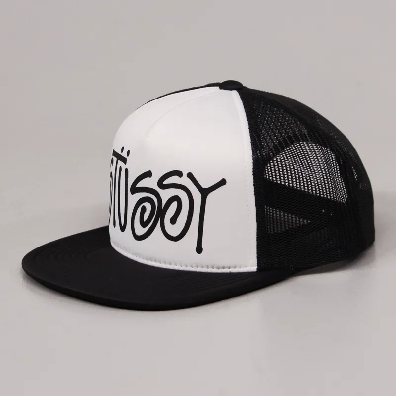 Stussy Summer Script Trucker Snapback Cap Black