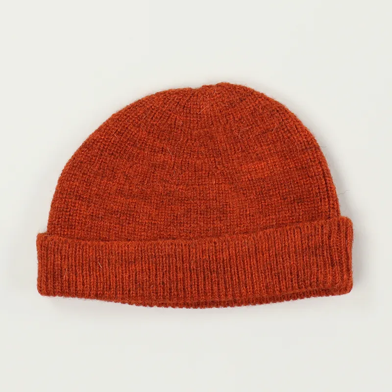 Nigel Cabourn Mens British Wool Knit Solid Beanie Vintage Orange