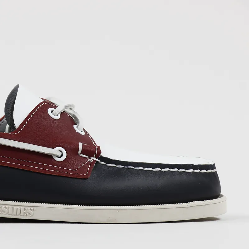 Sebago Docksides Spinnaker Waxed Leather Boat Shoes Navy Red White-2