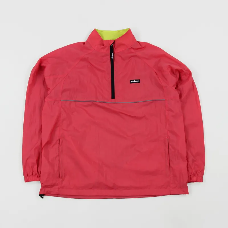 Stussy Mens Lightweight Quarter Zip Sport Pullover Jacket Red