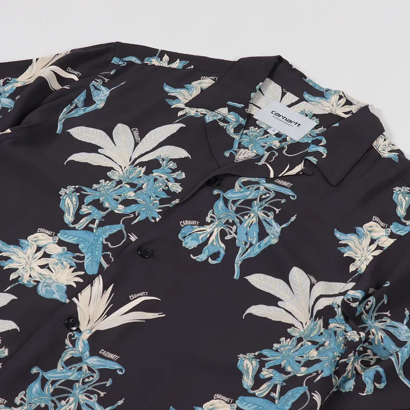 Carhartt WIP Mens Short Sleeve Hawaiian Floral Shirt Black