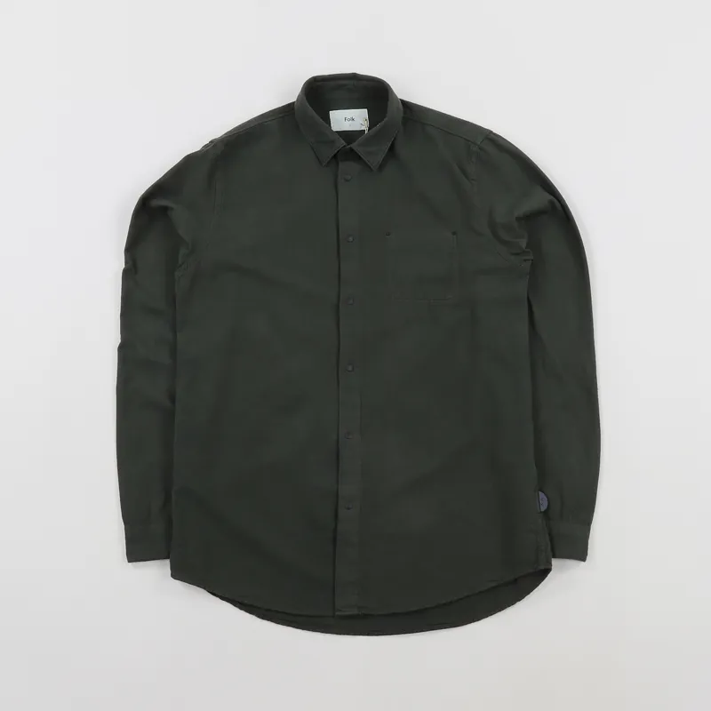 Folk Stitch Pocket Shirt Deep Green