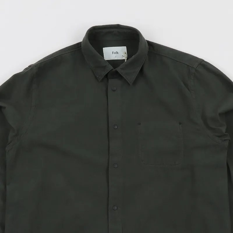 Folk Stitch Pocket Shirt Deep Green-1