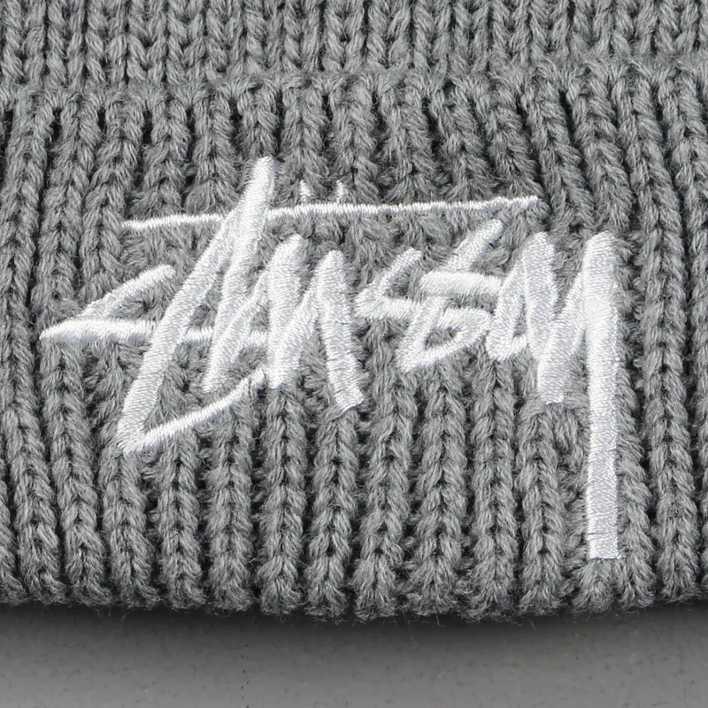 Stussy Stock Pom Beanie Grey Heather-1