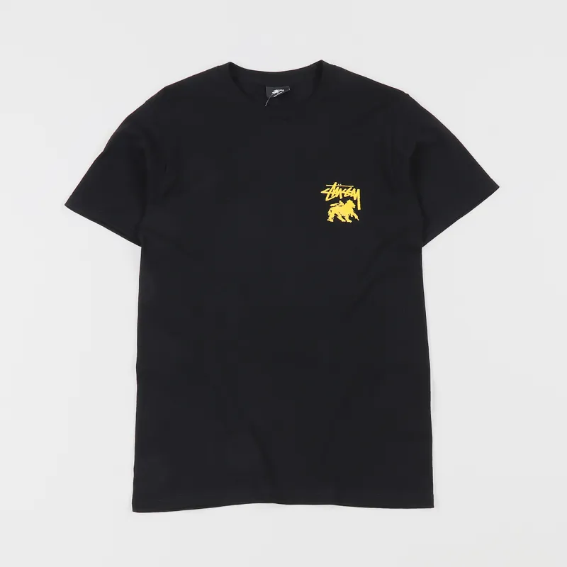 Stussy Streetwear Stock Lion Graphic Cotton T Shirt Black
