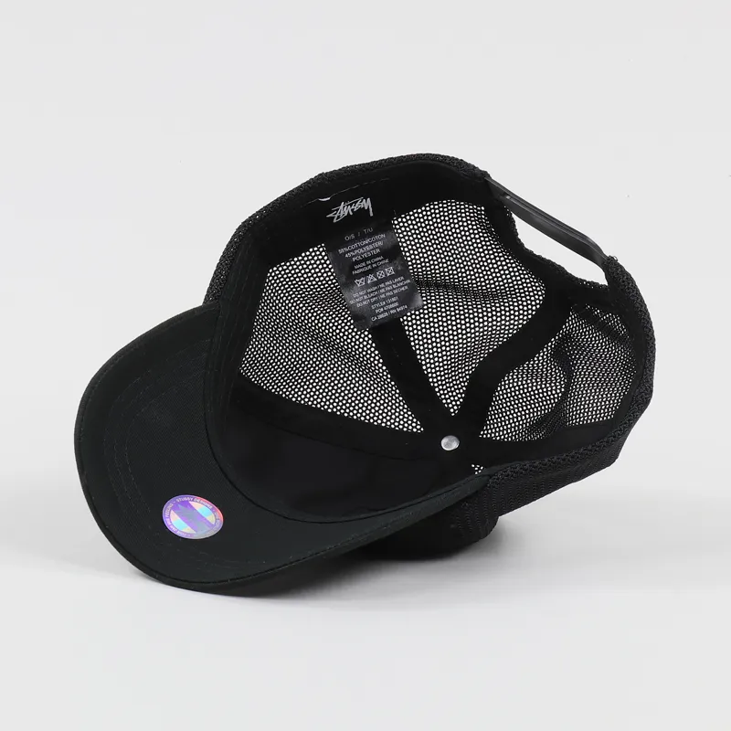 Stussy Stock Logo Low Pro Trucker Cap Black-3