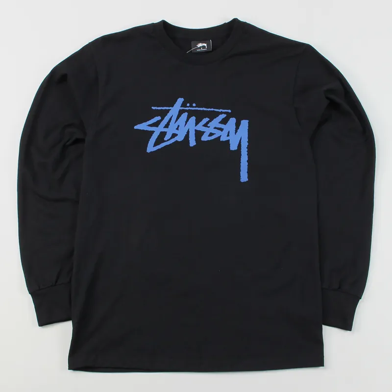 Stussy Stock Logo Long Sleeved T Shirt Black