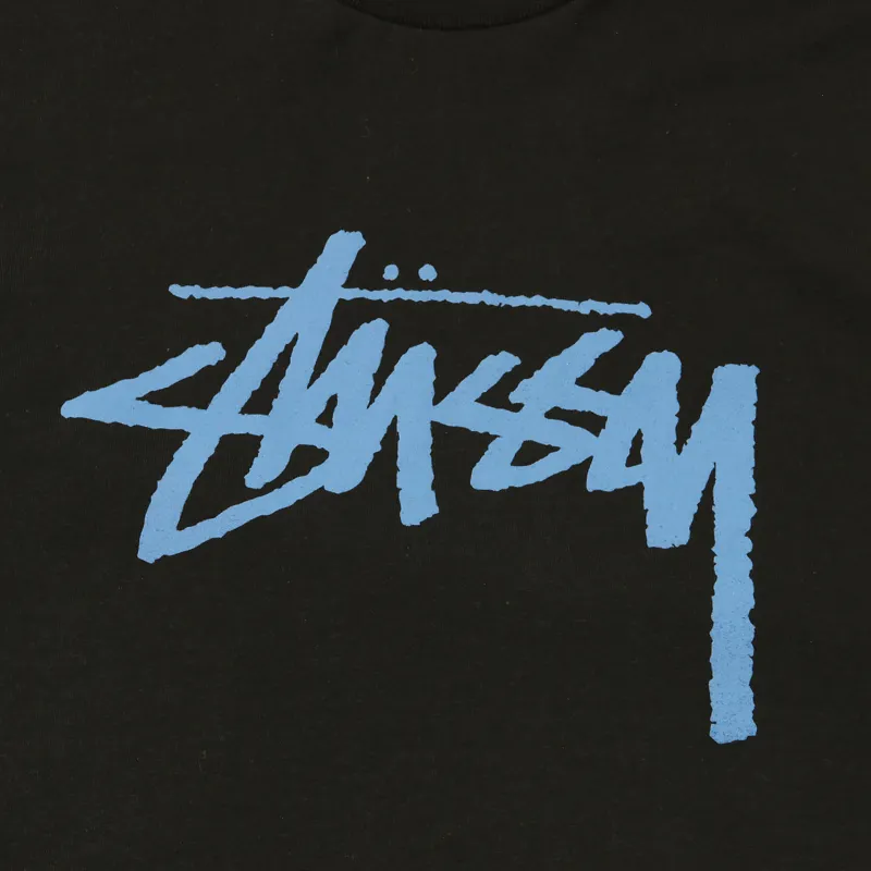 Stussy Stock Logo Long Sleeved T Shirt Black-1