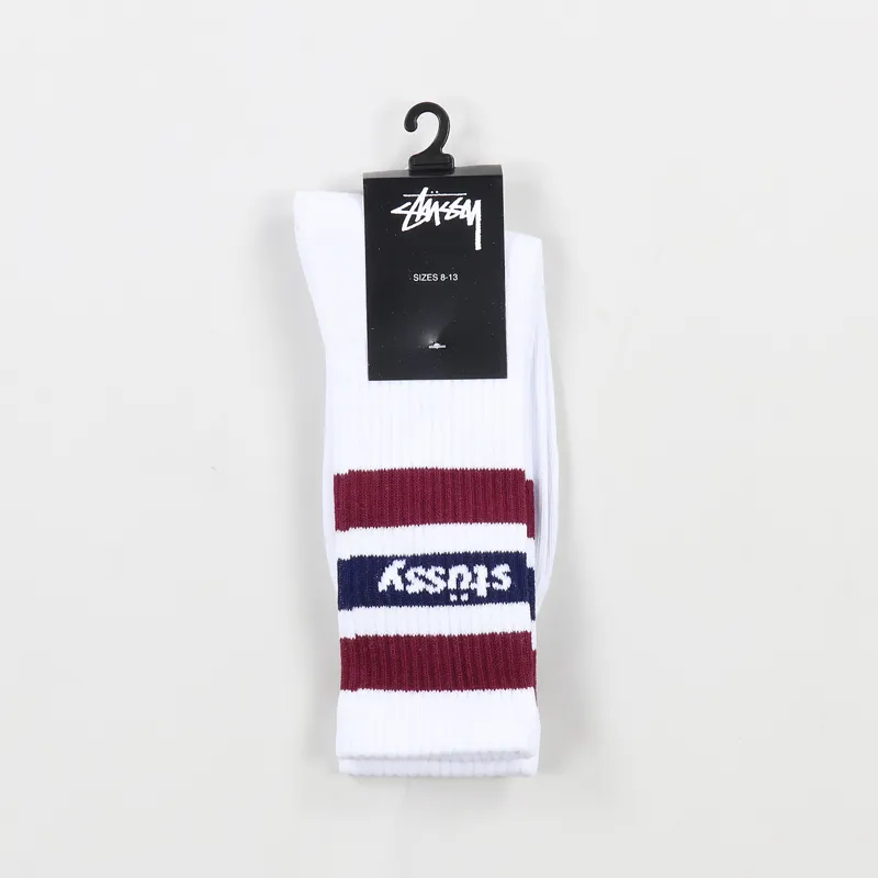 Stussy Stripe Crew Socks White Red