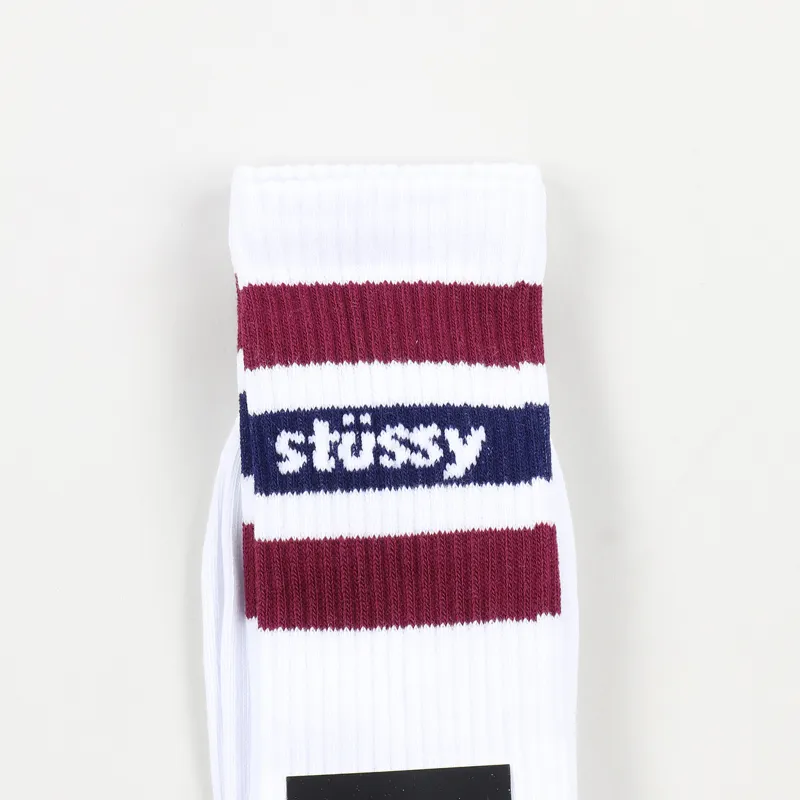 Stussy Stripe Crew Socks White Red-1