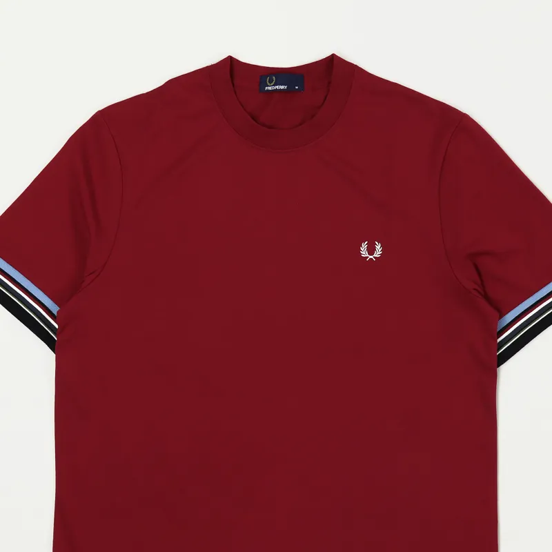 Fred Perry Stripe Cuff T Shirt Maroon-1