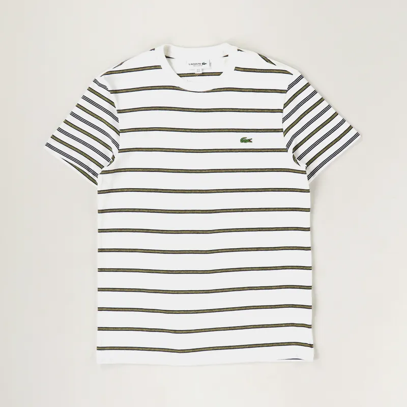 Lacoste Striped Crew Neck T Shirt Flour Navy Yellow