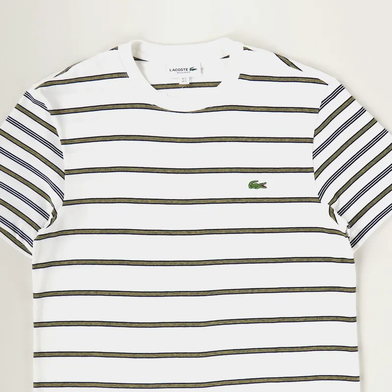Lacoste Striped Crew Neck T Shirt Flour Navy Yellow-1