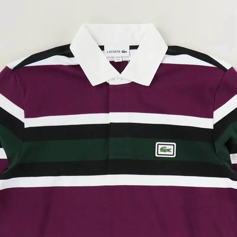 Lacoste Striped Rugby Shirt Bordeaux White Black-1
