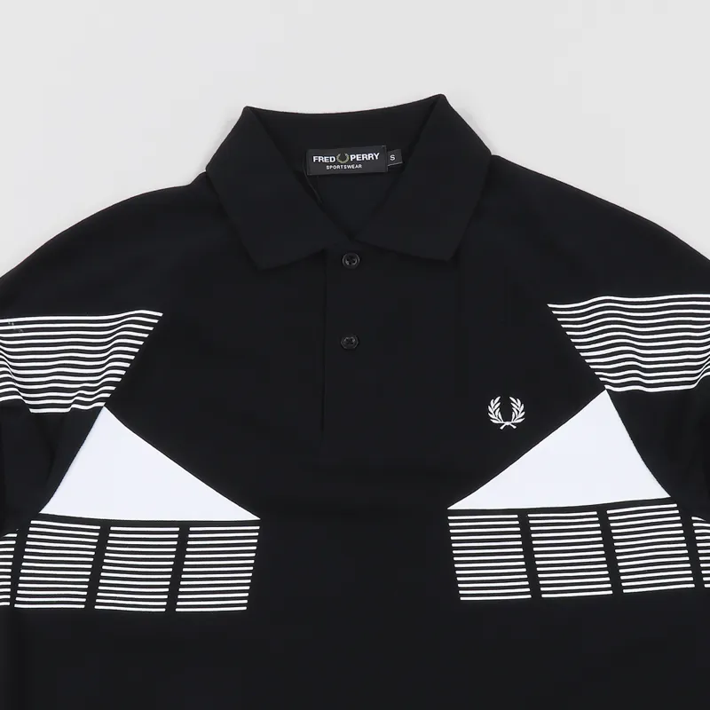 Fred Perry Stripe Graphic Pique Polo Shirt Black-1